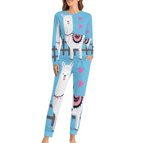 UMENG Alpaka Damen Schlafanzug Lange Pyjama Set Zweiteiliger Nachtwäsche Langarm Hausanzug Sleepwear von UMENG