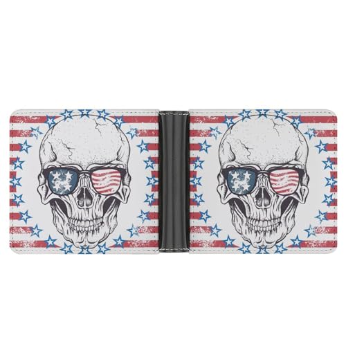 UMENG Amerikanische Flagge Totenkopf Damen Portemonnaie Leder Geldbörse Frauen Portmonee Brieftasche von UMENG