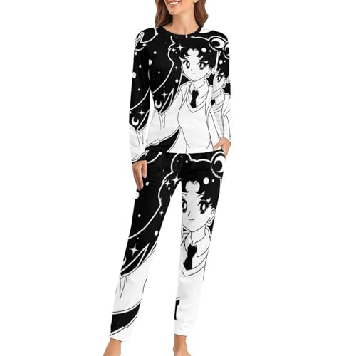 UMENG Anime Mädchen Damen Schlafanzug Lange Pyjama Set Zweiteiliger Nachtwäsche Langarm Hausanzug Sleepwear von UMENG