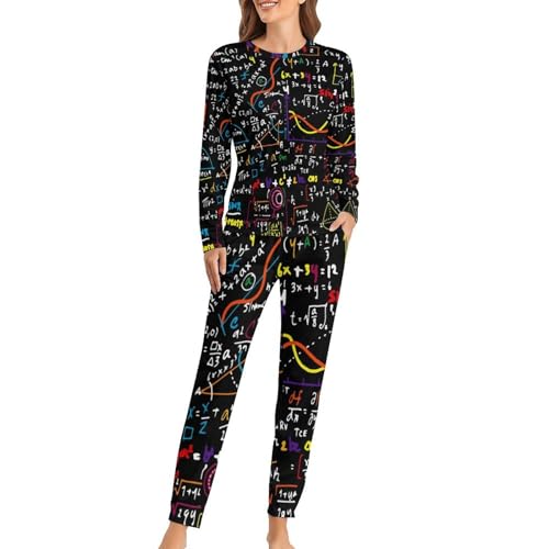 UMENG Buntes Mathe Damen Schlafanzug Lange Pyjama Set Zweiteiliger Nachtwäsche Langarm Hausanzug Sleepwear von UMENG