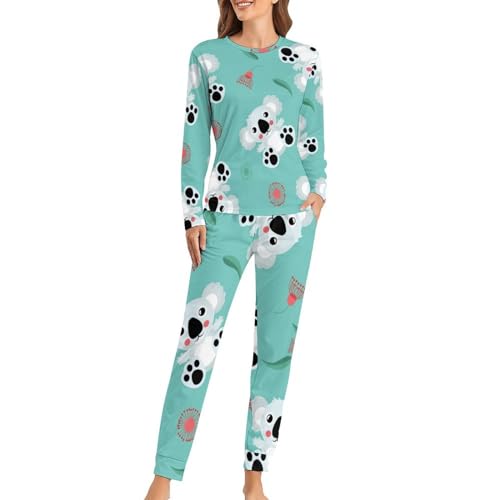 UMENG Cartoon Koala Damen Schlafanzug Lange Pyjama Set Zweiteiliger Nachtwäsche Langarm Hausanzug Sleepwear von UMENG