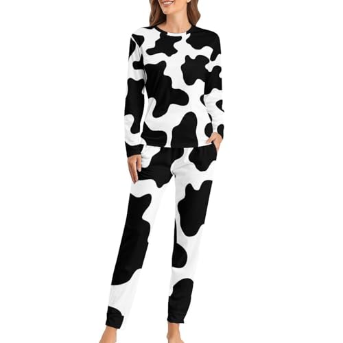 UMENG Kuh Damen Schlafanzug Lange Pyjama Set Zweiteiliger Nachtwäsche Langarm Hausanzug Sleepwear von UMENG