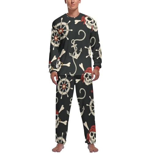 UMENG Totenkopf Pirat Herren Schlafanzug Lang Pyjama Set Nightwear Langarm Nachtwäsche Sleepwear von UMENG