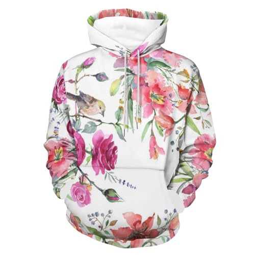 Unisex Hoodie Rosa Blumen Kapuzenpullover Drawstring Pullover Hoody Sweatshirt Für Herren Damen L von UMENG