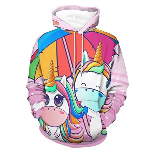 Unisex Hoodie Rosa Einhorn Kapuzenpullover Drawstring Pullover Hoody Sweatshirt Für Herren Damen L von UMENG
