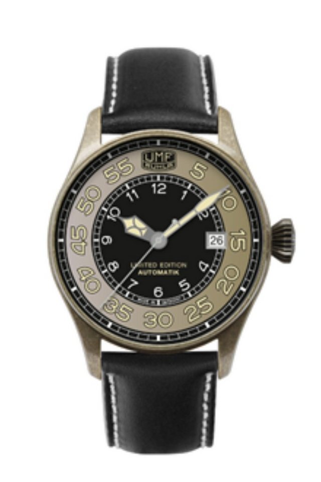 UMF Ruhla Automatikuhr 1164-5, Limited Edition Herrenuhr im Vintagelook, Automatikuhr mit schwarzem Lederband - Made in Germany von UMF Ruhla