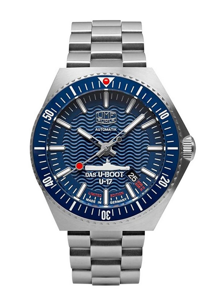 UMF Ruhla Automatikuhr 1930M-3, Limited Edition U-Boot U-17 - mit blauem Zifferblatt, mit hochwertigem Edelstahlgliederband und nachtleuchtenden Zeigern von UMF Ruhla