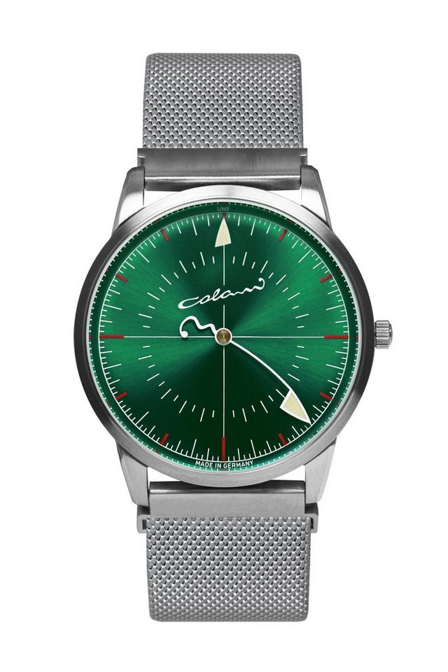 UMF Ruhla Quarzuhr 1340M-4, UMF Ruhla Colani Quarzuhr mit Monotimer Limited Edition, Milanaiseband grünes Zifferblatt mit Colani-Zeigern - Made in Germany von UMF Ruhla