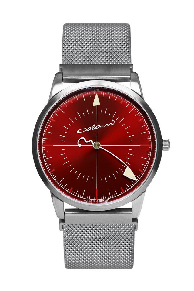 UMF Ruhla Quarzuhr 1340M-5, UMF Ruhla Colani Quarzuhr mit Monotimer Limited Edition, Milanaiseband rotes Zifferblatt mit Colani-Zeigern - Made in Germany von UMF Ruhla