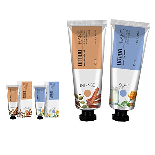 UMIDO 2 Stück Set Handcreme Set 30 ml | 1x Kardamom-Extrakt & Sandelholz-Extrakt | 1x Calendula-Extrakt & Milch-Extrakt | ohne Parabene | Creme | Pflegecreme | Handlotion | Handcreme mini von UMIDO - dermis care by LLM