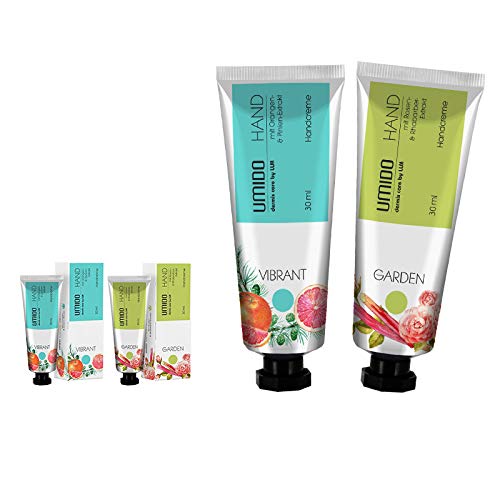 UMIDO 2 Stück Set Handcreme Set 30 ml | 1x Orangen-Extrakt & Pinien-Extrakt | 1x Rosen-Extrakt & Rhabarber-Extrakt | ohne Parabene | Creme | Pflegecreme | Handlotion | Handcreme mini von UMIDO - dermis care by LLM