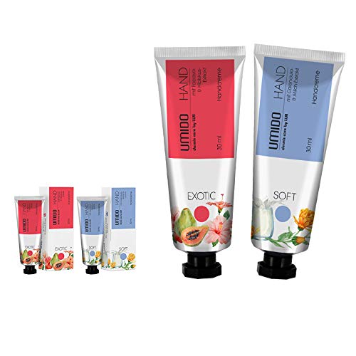 UMIDO 2 Stück Set Handcreme Set 30 ml | 1x Papaya-Extrakt & Hibiskus-Extrakt | 1x Calendula-Extrakt & Milch-Extrakt | ohne Parabene | Creme | Pflegecreme | Handlotion | Handcreme mini von UMIDO - dermis care by LLM