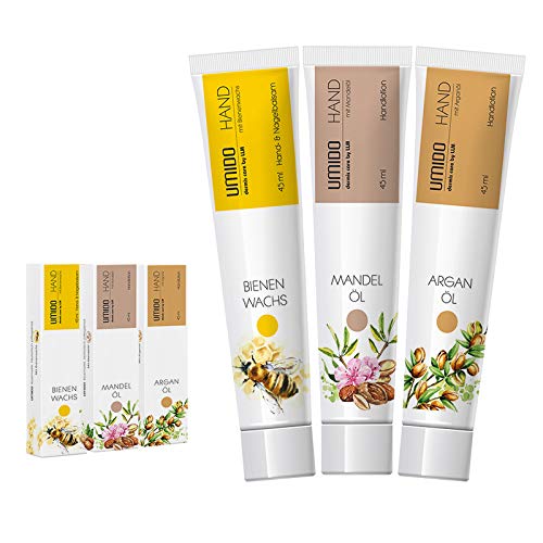 UMIDO 3 Stück Set Hand-Lotion Set 45 ml | 1x Bienenwachs | 1x Mandelöl | 1x Arganöl | Handcreme | Pflegecreme | Hand-Pflege | Handcreme Set von UMIDO - dermis care by LLM