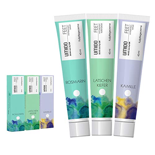 UMIDO 3 Stück Set Fuß-Creme Set 45 ml | 1x Rosmarin | 1x Latschenkiefer | 1x Kamille | Fußbalsam | Fußlotion | Pflegecreme | Fußpflegecreme | Creme von UMIDO - dermis care by LLM