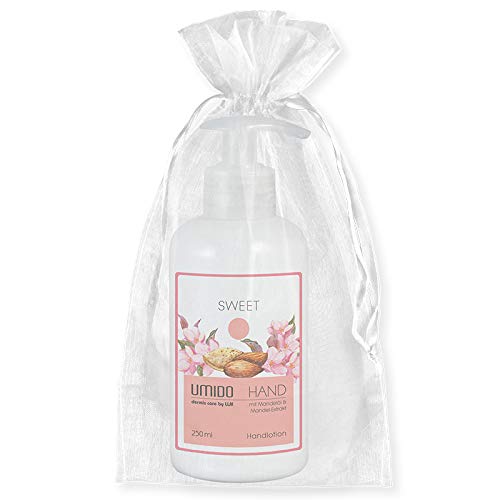 UMIDO Beautyset | 1x Handlotion 250 ml Mandelöl & Mandel-Extrakt | OHNE Silikone & Parabene | 1x Organza-Säckchen | Handcreme | Pflegecreme (6-BYS) (7-WHT) von UMIDO - dermis care by LLM