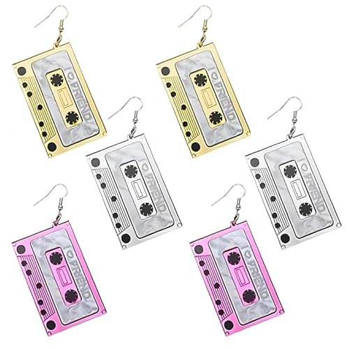 6 PCS Retro Kassette Ohrhänger Punk Tape Ohrringe Kassette Baumeln Ohrhänger für Damen Mädchen Mixtape 80s Bronze Ohrringe für die 80er Jahre Themenparty von UMILKI