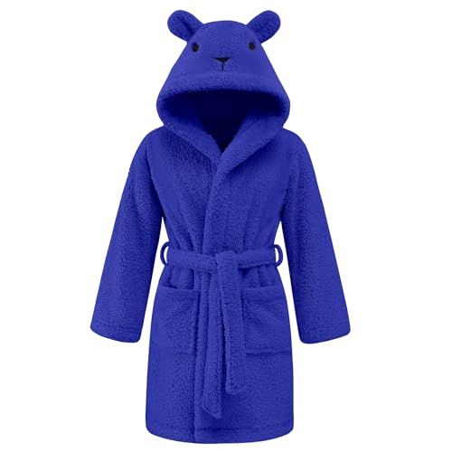 UMIPUBO Bademantel Kinder für Mädchen Jungen Unisex Flanell Fleece Morgenmantel Robe Flauschig Kapuze Weicher und Saugfähiger Kinderbademantel mit Taschen Gürtel für 3-8 Jahre (Blau, 7-8Years) von UMIPUBO