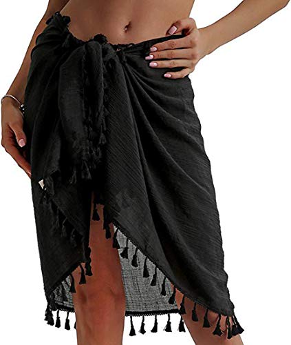 UMIPUBO Damen Strandtuch Sarong Pareo Halbtransparent Strandbedeckung mit Quasten Sommer Bademode Bikini Cover up Strandkleid(Blau,Einheitsgröße) von UMIPUBO