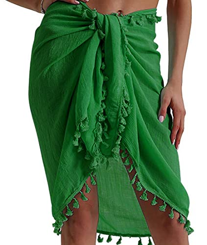 UMIPUBO Damen Strandtuch Sarong Pareo Halbtransparent Strandbedeckung mit Quasten Sommer Bademode Bikini Cover up Strandkleid(Grau,Einheitsgröße) von UMIPUBO