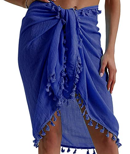 UMIPUBO Damen Strandtuch Sarong Pareo Halbtransparent Strandbedeckung mit Quasten Sommer Bademode Bikini Cover up Strandkleid(Grün,Einheitsgröße) von UMIPUBO