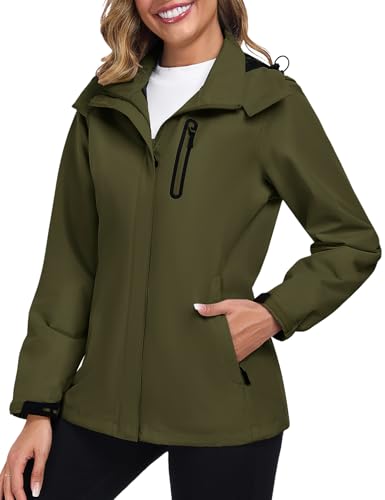 UMIPUBO Regenjacke Damen Wasserdicht Jacke Winddicht Softshell Outdoor Dünne Leichte Atmungsaktiv Mesh Futter Kapuze Abnehmbare Kurzmantel Wandern von UMIPUBO