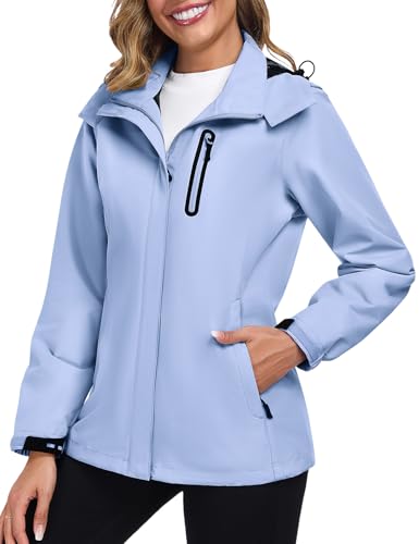 UMIPUBO Regenjacke Damen Wasserdicht Jacke Winddicht Softshell Outdoor Dünne Leichte Atmungsaktiv Mesh Futter Kapuze Abnehmbare Kurzmantel Wandern von UMIPUBO