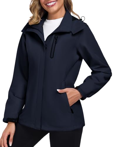 UMIPUBO Regenjacke Damen Wasserdicht Jacke Winddicht Softshell Outdoor Dünne Leichte Atmungsaktiv Mesh Futter Kapuze Abnehmbare Kurzmantel Wandern von UMIPUBO