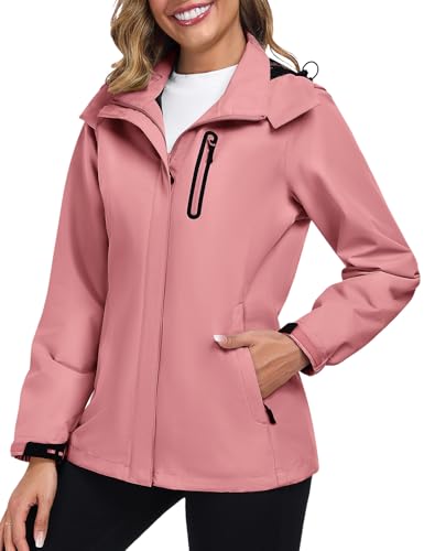 UMIPUBO Regenjacke Damen Wasserdicht Jacke Winddicht Softshell Outdoor Dünne Leichte Atmungsaktiv Mesh Futter Kapuze Abnehmbare Kurzmantel Wandern von UMIPUBO