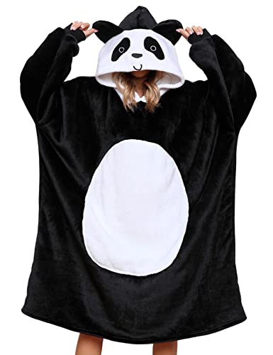 UMIPUBO Decken Hoodie Damen Herren, Süße Tierform Hoodie Decke Pullover Super Weiche Gemütliche Warme Kapuzenpullover Plüsch Hoodie Sweatshirt (A-Schwarz,Einheitsgröße) von UMIPUBO
