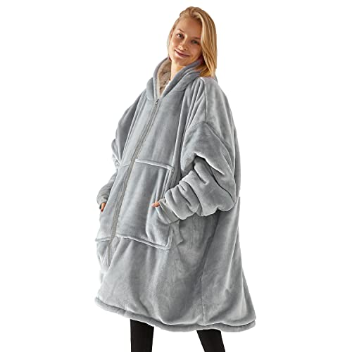 UMIPUBO Hoodie Decke Unisex Super Weich Flanell Lang Decke Sweatshirt Einfarbiges Kapuzenpullover mit übergroßer Tasche Reißverschluss Blanket Hoodie von UMIPUBO