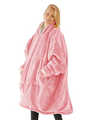 UMIPUBO Hoodie Decke Unisex Super Weich Flanell Lang Decke Sweatshirt Einfarbiges Kapuzenpullover mit übergroßer Tasche Reißverschluss Blanket Hoodie von UMIPUBO