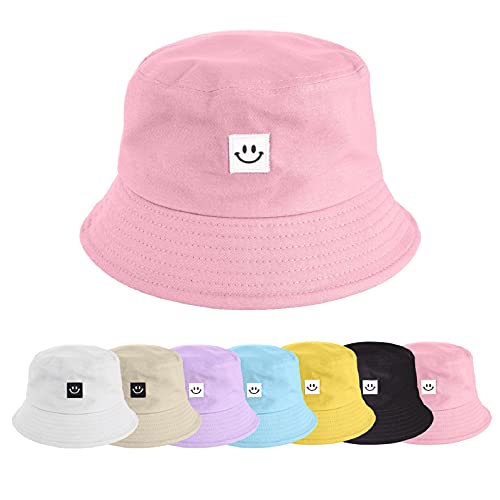 UMIPUBO Fischerhut Bucket Hat Smile Herren Damen Bunt,Sonnenhut Sommerhut Bestickte Fischerhüte,Blumendruck Früchte Druck Mütze,Freizeithut Anglerhut Unisex Hüte (Smile - Rosa) von UMIPUBO