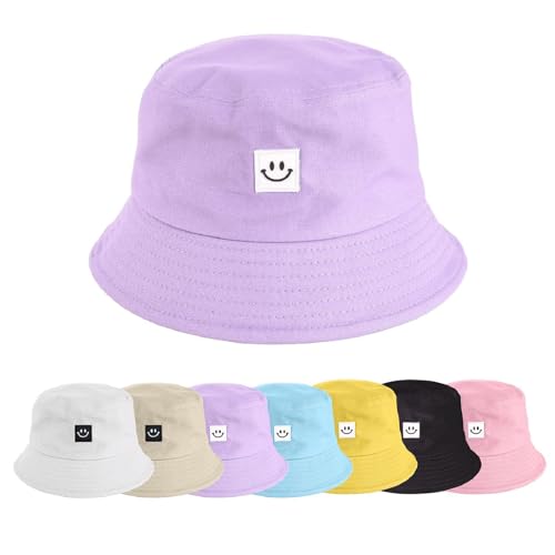 UMIPUBO Fischerhut Bucket Hat Smile Herren Damen Bunt,Sonnenhut Sommerhut Bestickte Fischerhüte,Blumendruck Früchte Druck Mütze,Freizeithut Anglerhut Unisex Hüte (Smile - Viola) von UMIPUBO