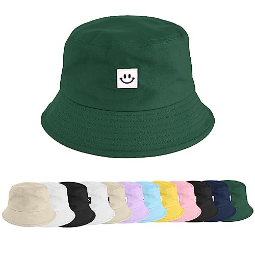 UMIPUBO Fischerhut Bucket Hat Smile Herren Damen Bunt,Sonnenhut Sommerhut Bestickte Fischerhüte,Blumendruck Früchte Druck Mütze,Freizeithut Anglerhut Unisex Hüte (Smile - Grün) von UMIPUBO