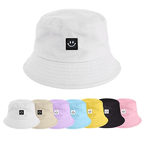 UMIPUBO Fischerhut Bucket Hat Smile Herren Damen Bunt,Sonnenhut Sommerhut Bestickte Fischerhüte,Blumendruck Früchte Druck Mütze,Freizeithut Anglerhut Unisex Hüte (Smile - Weiß) von UMIPUBO