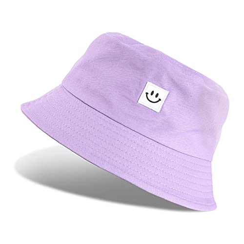 UMIPUBO Fischerhut Damen Herren Smile Bucket Hat Anglerhut Baumwolle Outdoor Sommerhut Freizeithut Sonnenhut Damen 56-58cm(Lila,Einheitsgröße) von UMIPUBO