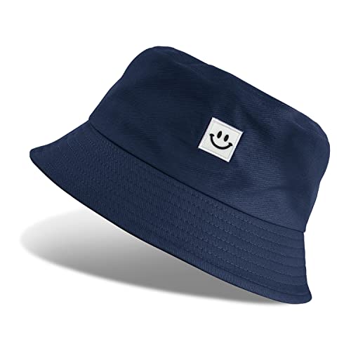 UMIPUBO Fischerhut Damen Herren Smile Bucket Hat Anglerhut Baumwolle Outdoor Sommerhut Freizeithut Sonnenhut Damen 56-58cm(Marine,Einheitsgröße) von UMIPUBO