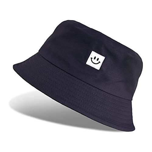 UMIPUBO Fischerhut Damen Herren Smile Bucket Hat Anglerhut Baumwolle Outdoor Sommerhut Freizeithut Sonnenhut Damen 56-58cm(Schwarz,Einheitsgröße) von UMIPUBO