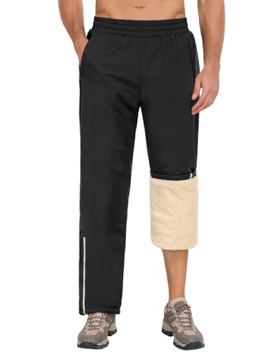 UMIPUBO Herren Jogginghose Wasserdicht Sporthosen Winter Gefütterte Thermo Softshellhose Elastischer Bund Leichte Outdoor Jogginganzug Reflektierenden Streifen mit Reißverschlusstasche (Schwarz, XXL) von UMIPUBO