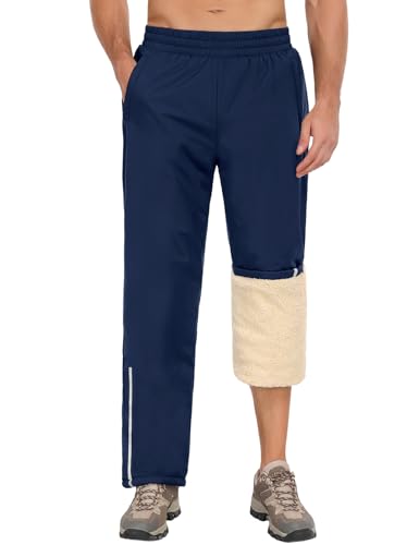 UMIPUBO Herren Jogginghose Wasserdicht Sporthosen Winter Gefütterte Thermo Softshellhose Elastischer Bund Leichte Outdoorhose Jogger Reflektierenden Streifen mit Reißverschlusstasche (Marineblau, XXL) von UMIPUBO