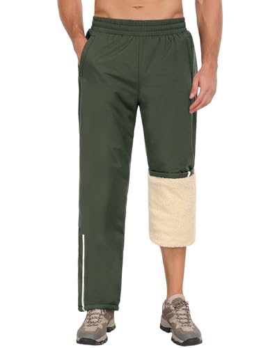 UMIPUBO Herren Jogginghose Wasserdicht Sporthosen Winter Gefütterte Thermo Softshellhose Elastischer Bund Leichte Outdoorhose Jogginganzug Reflektierenden Streifen mit Reißverschlusstasche (Grün, M) von UMIPUBO