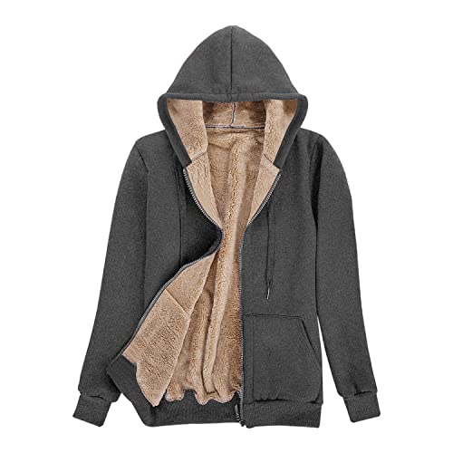 UMIPUBO Hoodie Damen Sweatjacke Fleecejacke Kapuzenpullover Warm Oberteil, Herbst und Winter Sweatshirt mit Reißverschluss Zip Kapuzen-Sweatshirt aus Lammwolle, Langen Mantel (Grau,XXL) von UMIPUBO
