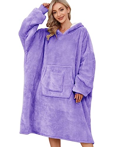 UMIPUBO Hoodie Decke Damen Weiche Warme Kapuzenpullover Hoodie Sweatshirt Übergroße Decke mit Kapuze Oversize Oodie Deckenpullover(Lila,Einheitsgröße) von UMIPUBO