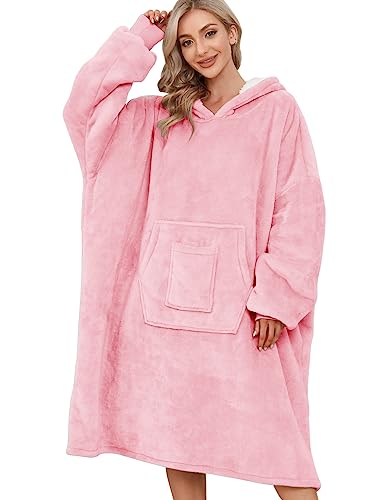 UMIPUBO Hoodie Decke Damen Weiche Warme Kapuzenpullover Hoodie Sweatshirt Übergroße Decke mit Kapuze Oversize Oodie Deckenpullover(Rosa,Einheitsgröße) von UMIPUBO