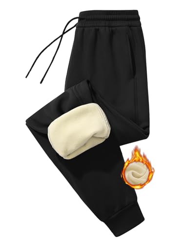 UMIPUBO Jogginghose Damen Gefütterte Sporthose Warme Fleece Freizeitthose Lang Sweathose mit Taschen Stoffhose High Waist Winter Thermo Trainingshose Sweatpants Damenhose (Schwarz, M) von UMIPUBO