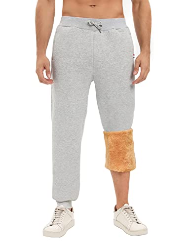 UMIPUBO Jogginghose Herren Baumwolle,Winter Warme Sherpa Gefüttert Freizeithosen Sporthose Herren Lang mit Kordelzug, Zwei Taschen(Hellgrau,L) von UMIPUBO