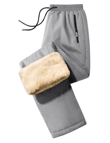 UMIPUBO Jogginghose Herren Baumwolle Thermo Gefüttert Winterhose Fleece Warme Sweatpants Trainingshose wasserdichte Skihose mit Kordelzug(Grau,M) von UMIPUBO