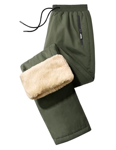 UMIPUBO Jogginghose Herren Baumwolle Thermo Gefüttert Winterhose Fleece Warme Sweatpants Trainingshose wasserdichte Skihose mit Kordelzug(Grün,M) von UMIPUBO