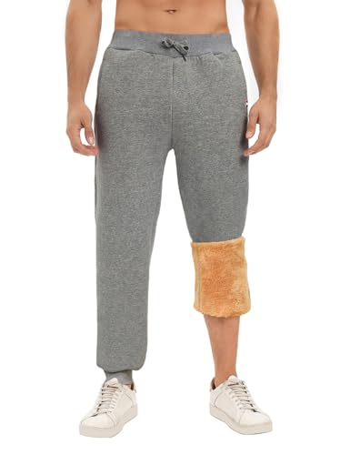 UMIPUBO Jogginghose Herren Baumwolle Winter Warme Sherpa Gefüttert Freizeithosen Sporthose Herren Lang mit Kordelzug, Zwei Taschen(Mittelgrau,M) von UMIPUBO
