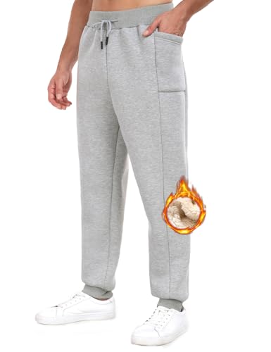 UMIPUBO Jogginghose Herren Winter Baumwolle Warme Fleece Gefütterte Trainingshose Thermo Jogger Hose Freizeithosen Sporthose Lang Sweatpant mit Kordelzug Zwei Taschen (Hellgrau, M) von UMIPUBO